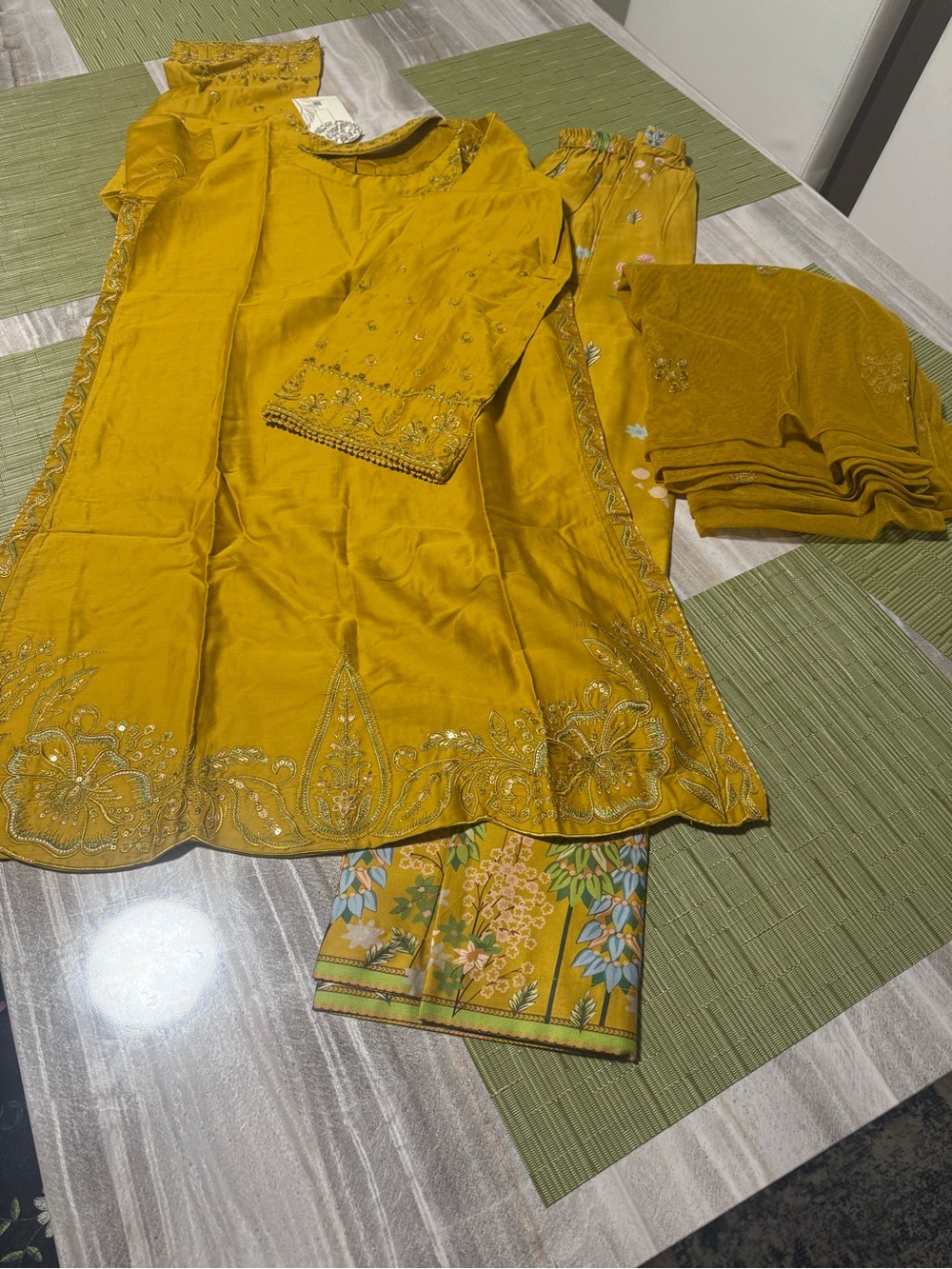 Mustard Embroidered Women’s Dress Set